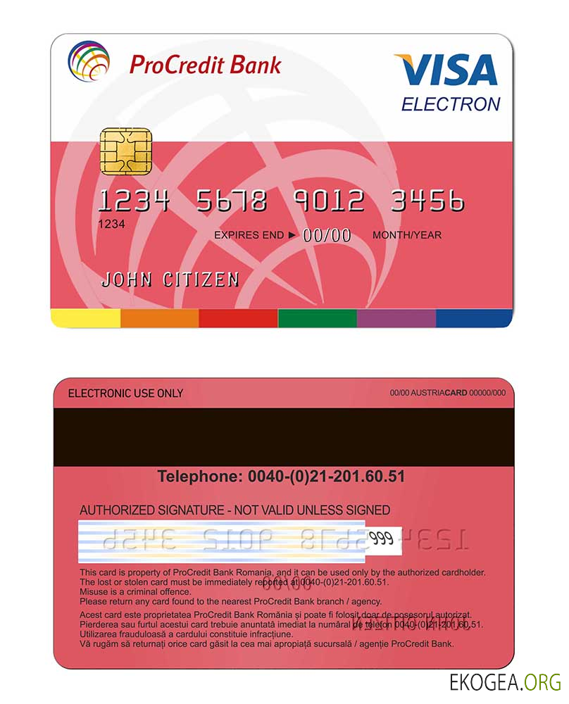 Carte électronique visa bancaire Procredit Roumanie